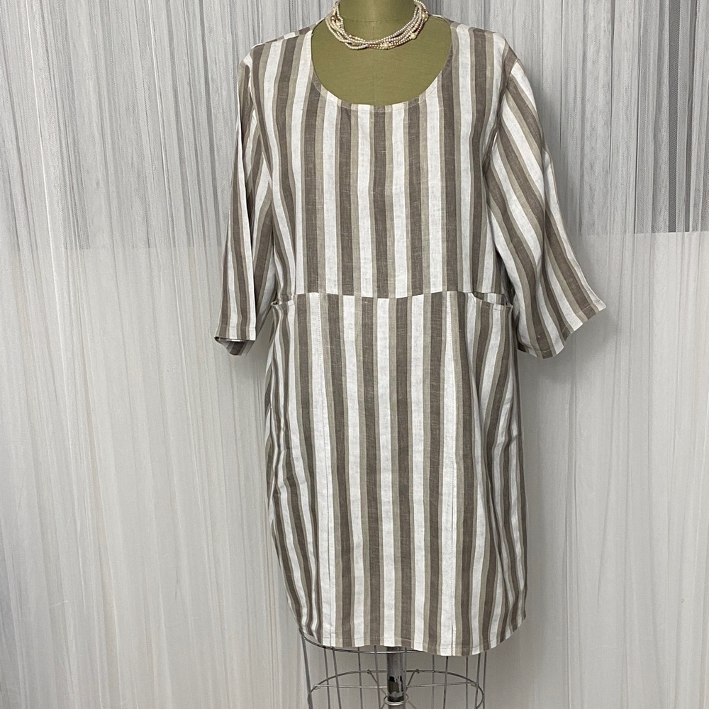 Talia Benson Lagenlook Striped 100% Linen Tunic Dress Size M